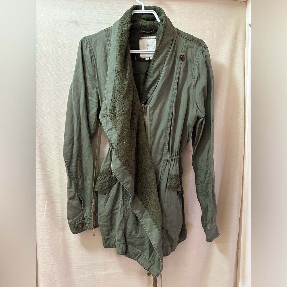 Hei Hei Anthropologie Olive Green Lace Draped Utility Military Jacket Women’s